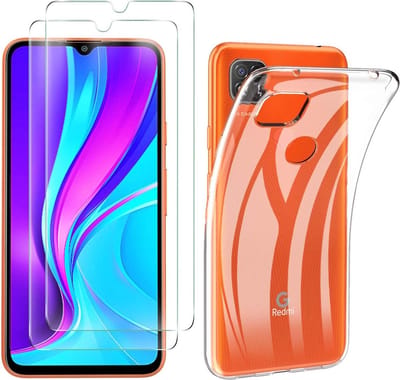 Silicone hoesje transparant met 2 Pack Tempered glas Screen Protector Geschikt voor: Xiaomi Redmi 9C