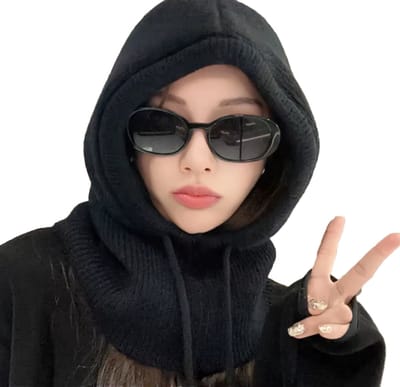 Gebreide Winter Capuchon voor Vrouwen – Koreaanse Stijl, Outdoor Hoed met Trekkoord, Eendelige Hals Kraag Beanie Pet, Warm en Modieus voor Koude Dagen