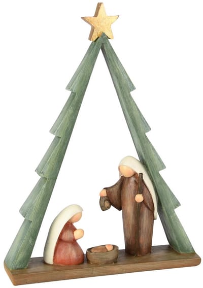Dekoratief | Kerststalfiguren in boom, groen/naturel, resina, 17x5x23cm | A255711