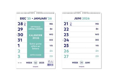MGPcards - Grootletter kalender 2026 - Grootcijfer kalender - Week Planner - Week begint op maandag - 21 x 34 cm