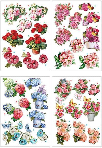 3D vellen, bloemen, vel 21x30 cm, 4 vel/ 1 doos