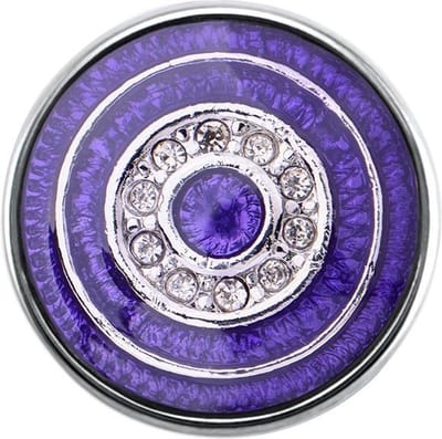 Quiges - Dames Click Button Drukknoop 18mm Cirkels Paars met Zirkonia - EBCM255