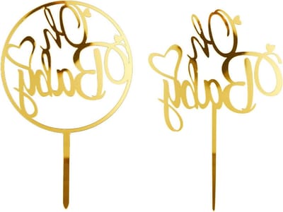 Dailygoods- Taarttoppers Gouden Design - Taartdecoratie Set - Kinderfeest - Genderreveal - 2 Stuks - Acryl 16x10 cm / 15x10 cm