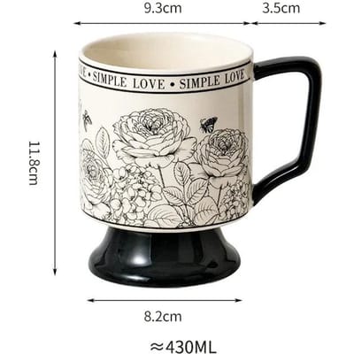 370ML Retro Keramisch Kelk Koffiemok Rozentuin Patroon Kantoor Waterbeker met Handvat Thuis Ontbijt Havermoutbeker Drank Cadeau 430ML white