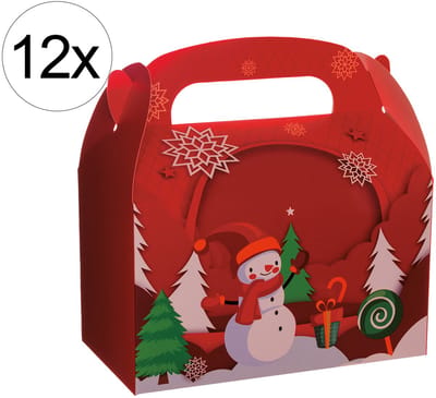 12x Kerst Cadeaudozen – Snoepdoosjes / Traktatiedoosjes – Geschenkverpakking met Handvat – Bonbondozen – Kerst Thema