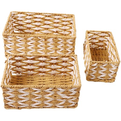 3 STUKS Handgeweven Opbergmanden Multifunctioneel Minimalistisch Decoratief Geweven Opbergbakken Set voor Snack beige