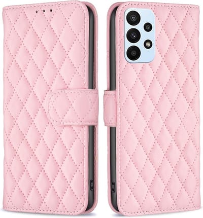 BINFEN Hoesje - Geschikt voor Samsung Galaxy A23 Hoesje - BINFEN Rhombus Book Case - Roze