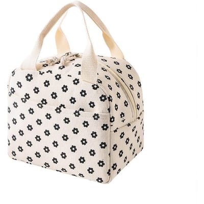 Luxe ribfluwelen lunchtas Student kantoor lunchbox Thermische isolatietas Waterdicht draagbaar schattig maaltijdtas ijszakA-DH white