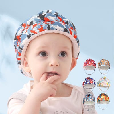 Babyhoofdbescherming, hoofdbescherming, babyhelm, 360 graden anti-botsing, beschermende helm, babyhoofdbescherming, verstelbare babyhelm, geschikt voor baby's van 0,5 tot 3 jaar (Little Cute Shark)