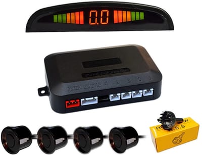 SnelShoppen - Parking Aid PDC Retrofit Kit - 4 Sensors Universele Achteruitrijhulp met LED Kleuren Display en Geluidsalarm (Zwart, 2.5m Sensor Kabel)