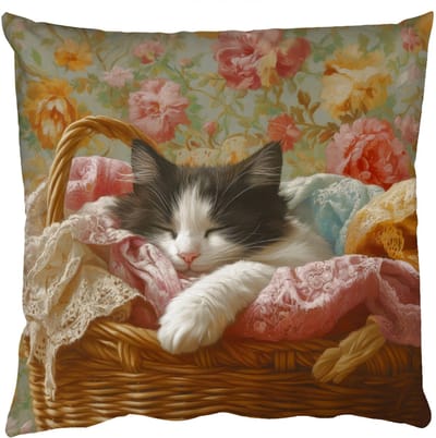 Sierkussens - Kussentjes Woonkamer - 50x50 cm - Kat - Bloemenprint - Rieten mand