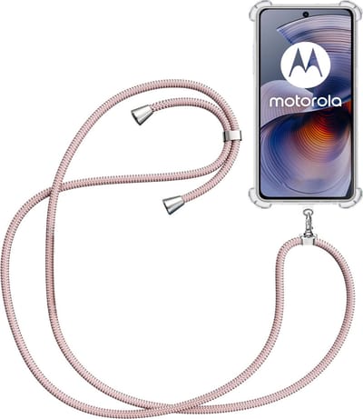 Telefoonkoord + Hoesje Geschikt voor Motorola Moto G15 - Lengte Verstelbaar - Telefoonketting - Shock Proof Case - Rose