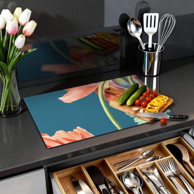 KitchenArt - Blooming Grace – Inductie Beschermer - 81.2x52.7 cm - Kookplaat Beschermer - Luxe Afdekplaat Inductieplaat - Anti-slip & Oprolbaar - Beschermmat Inductiekookplaat