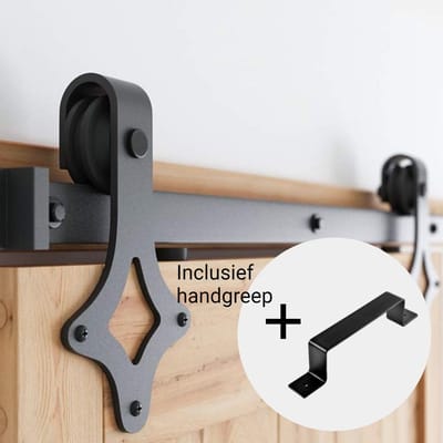Barnwood Originals Wells Schuifdeursysteem - Ruit - inclusief Deurgreep - Complete set - 200cm rails - Zwart