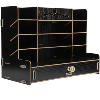 Boîte de Rangement en Bois Porte-Stylo de Bureau Innovant Conteneur Organisateur de Rangement pour Papeterie Noir noir