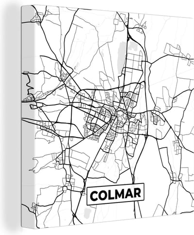 Canvas Schilderij Frankrijk - Kaart - Colmar - Plattegrond - Stadskaart - Zwart wit - 20x20 cm - Wanddecoratie