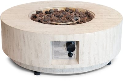 Happy Cocooning Estate Vuurtafel - Rond - Ø 76 cm - Travertin Look - Gas - 13,5 kW - Composiet