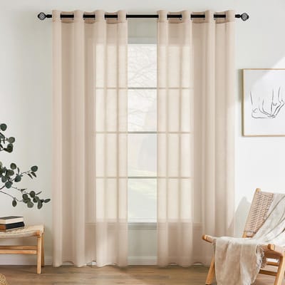 Unyqoos® Elegant Transparante Gordijnen Set voor Slaapkamer en Woonkamer, Luchtige Polyester Vitrage, 140 x 215 cm, Beige
