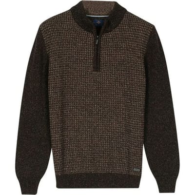 Baileys - Trui Donkerbruin Baileys Pullover 1/2 Zip 5gg, Single Knit, Front Part 2-col. Structure Trui Donkerbruin 528491