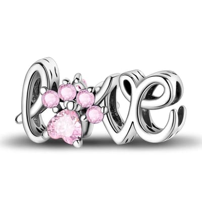 Fler® | Bedel | Past op populaire bedelarmbanden (standaard - 3mm) | Love Pootafdruk Bedel | Hangbedel Charm | 925 sterling zilver | Roze zirkonia | Valentijnsdag Cadeau | Sinterklaas kado | Kerstcadeau | Verjaardagsgeschenk | Vriendschap