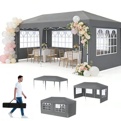 Froadp Grijs 3x6m Opvouwbare Paviljoen Waterdicht Stabil – Opvouwbare Feesttent met 6 Zijwanden & Anti-UV Bescherming, Tuinpaviljoen voor Bruiloften, Vrije Tijd & Tuinfeest