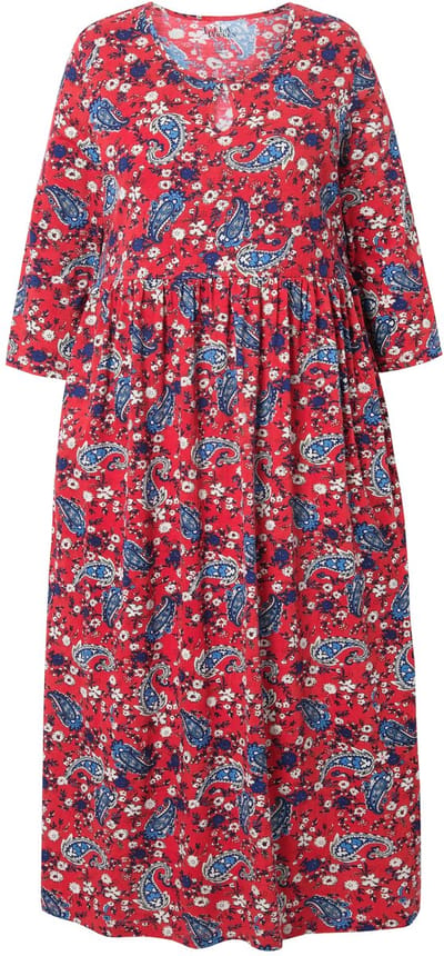 Ulla Popken - Dames - Jersey jurk A-lijn keyhole ronde hals 3/4-mouwen - Marine - Maat 46+
