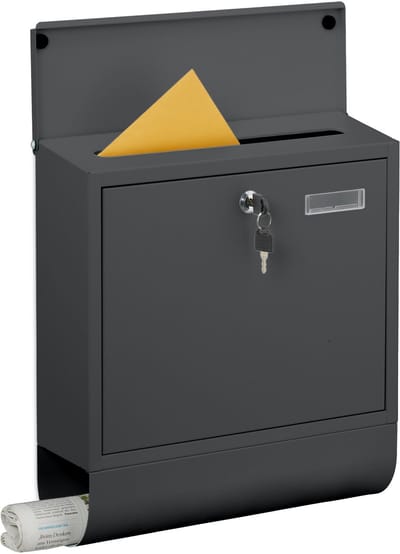 Brievenbus met slot - 41,5x37,5x14 cm - krantenvak - metaal - antraciet