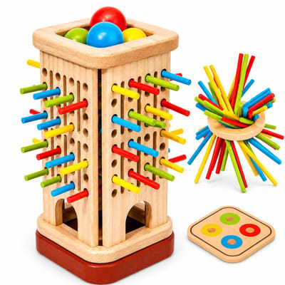 Montessori Houten Speelgoed 3-in-1 Stokspel – Educatief Spel voor Kleurherkenning – Cadeau 3 Jaar - Kinderspellen