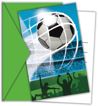 Globos uitnodigingen voetbal fans FSC papier met enveloppen 6 stuks.
