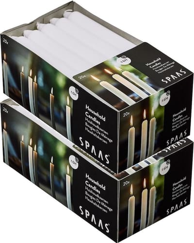 Spaas Huishoudkaarsen - 40x - wit - 18 cm - 6 branduren - lange kaarsen - tafelkaarsen - Geurloze kaarsen - Dinerkaarsen/tafelkaarsen/kandelaarkaarsen