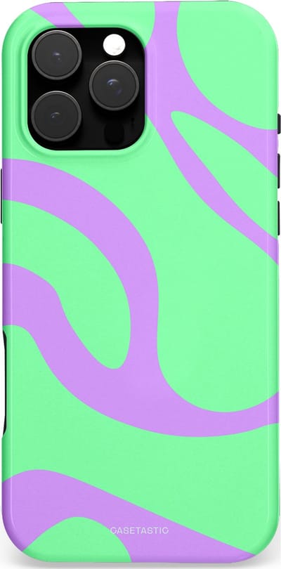 Casetastic Hoesje Geschikt voor Apple iPhone 16 Pro Max Magsafe - Stijlvolle Beschermende Duo-layer Case - Pastelgolven Mint-Lila