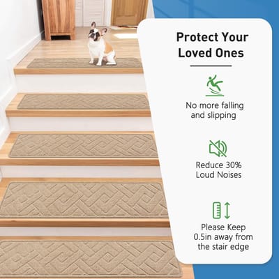 Antisliptreden voor houten trappen, set van 15 stuks, 20 cm × 76 cm, tapijttreden voor binnentrappen, voorzien van herbruikbare zelfklevende strips, geschikt voor kinderen, ouderen en huisdieren