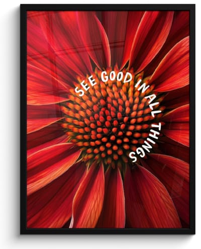 Poster in lijst - Fotolijst 50x70 cm - Posters - Close up - Bloem - Quote - Rood - Posterlijst zwart - Decoratie - Wanddecoratie woonkamer - Muurdecoratie slaapkamer