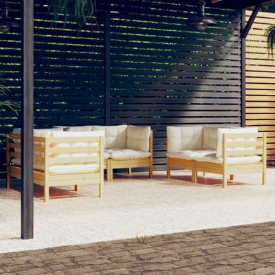 vidaXL - 6-delige - Loungeset - met - crèmekleurige - kussens - massief - grenenhout
