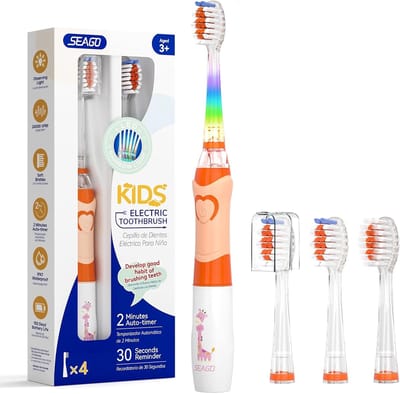 Elektrische Tandenborstel - Kindertandenborstel - Dagelijkse Mondhygiëne - LED Kleurverlichting - 4 Borstelkoppen - Oranje