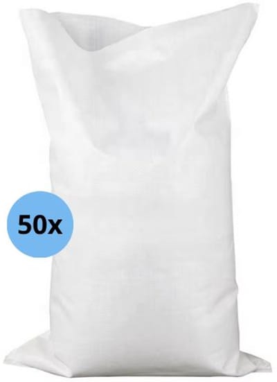 Zandzakken 50 stuks – 40 x 60 cm - Wit incl. sluitingsriem - Scheur- en slijtvast geweven Polypropyleen (PP) - Tegen wateroverlast - Overstromingsbescherming - Ongevuld
