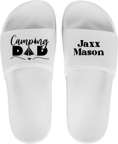 Slippers voor hem - Persoonlijke slippers met naam kind - Camping Dad - Wit - Schoenmaat 39/40