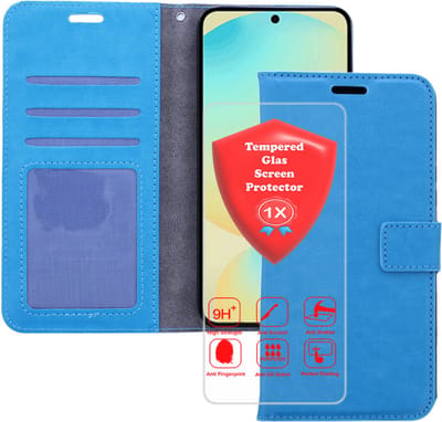 Bookcase Geschikt voor: Samsung Galaxy A36 Turquoise - Portemonnee hoesje met 1x Glas Screen protector - Book Cover