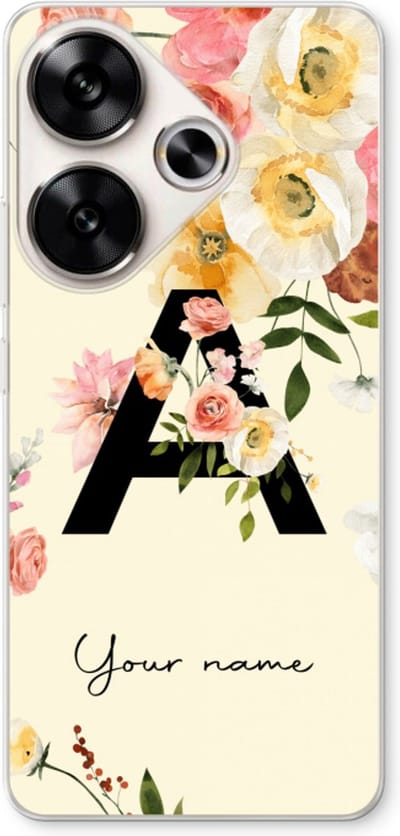 Gepersonaliseerd - Case Company® - Hoesje geschikt voor Xiaomi Poco F6 hoesje - Flirty Flowers Monogram - Soft Cover Telefoonhoesje - Bescherming aan alle Kanten en Schermrand