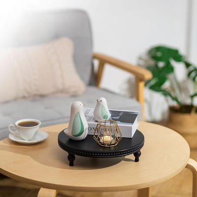 Decoratieve Ronde Lade – Zwarte Kralen Houten Tray Ø30cm – Salontafel Decor, Keuken & Badkamer Display, Moderne Voetstuk Standaard voor Kaars of Plant