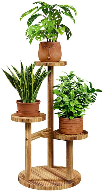 Dailygoods- Plantenstandaard 3-laags - Houten Plantenrek - Bloemenstandaard voor Binnen - Plantenstandaard voor Hoek - Etagère voor Planten - Ideaal voor Woonkamer/Slaapkamer - Plantenplank