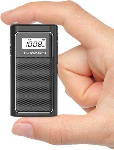 TOMASHI Kleine draagbare FM-radio met USB-opladen, zakradio met micro-SD-weergave en ingebouwde oplaadbare lithiumbatterij, compact en licht