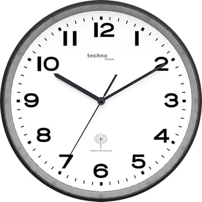 Technoline WT 8500 BLACK & WHITE - Wandklok - Analoog - Rond - Kunststof Raam - Mineraal Glas - Radiogestuurde tijdsaanduiding - Zwart - Wit