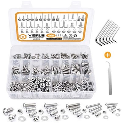 Set van 460 roestvrijstalen schroeven, moeren en sluitringen - M2.5, M3, M4, M5, M6, M8 met opbergdoos en sleutel