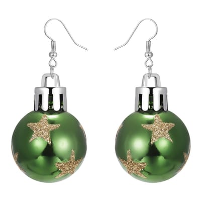 Marama - kerst - oorbellen Kerstbal Groen - dames - oorhangers - lichtgewicht - met glitter sterren - feest - kerstballen