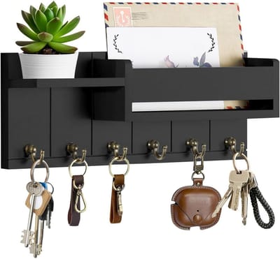 Moderne Sleutelkast met Plank en 6 Haakjes - Sleutelhouder voor Woonkamer, Keuken en Kantoor