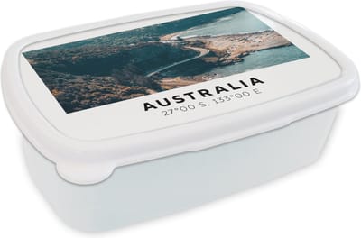 Broodtrommel Wit - Lunchbox - Brooddoos - Australië - Zee - Snelweg - Zomer - 18x12x6 cm - Volwassenen