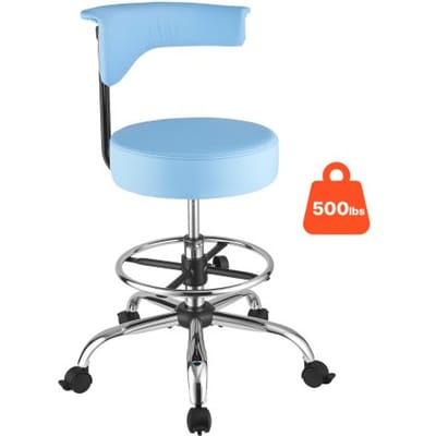 VEVOR Rolkruk 226,8 kg, In Hoogte Verstelbare Werkkruk met Rugleuning en Ergonomische Zitting van Pu-Leer, 360° Draaibaar, Ideaal voor Tandartspraktijken, Schoonheidssalons en Klinieken, Blauw