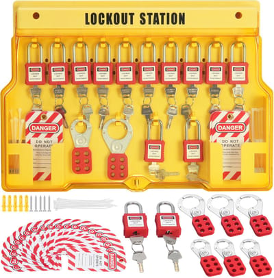 60-Delige Elektrische Lockout-Tagout-Set, Veiligheidslockoutstation met Hangsloten, Haspen, Labels, Nylon Kabelbinders, Uitbreidingsset, Industrieel Gebruik, Stroom