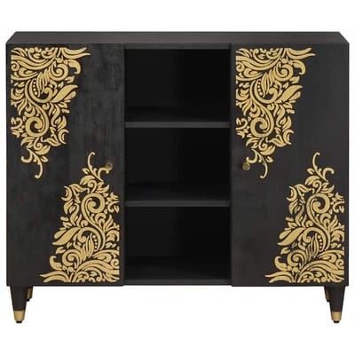 vidaXL - Dressoir - Zwart - 90 - x - 33 - x - 75 - cm - Massief - Mango - Hout
